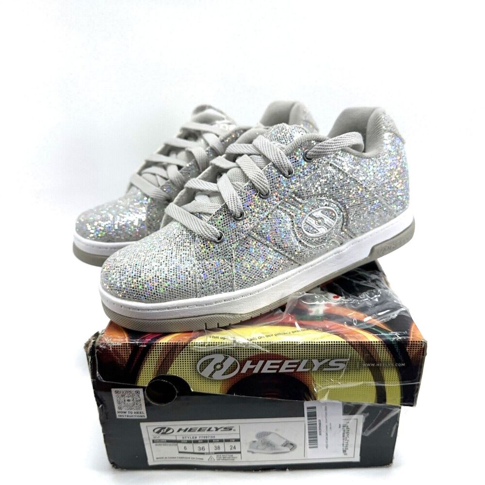 Heelys Silver Disco Glitter Youth Size US 6 / EUR 38 Active Skate Wheel Sneakers